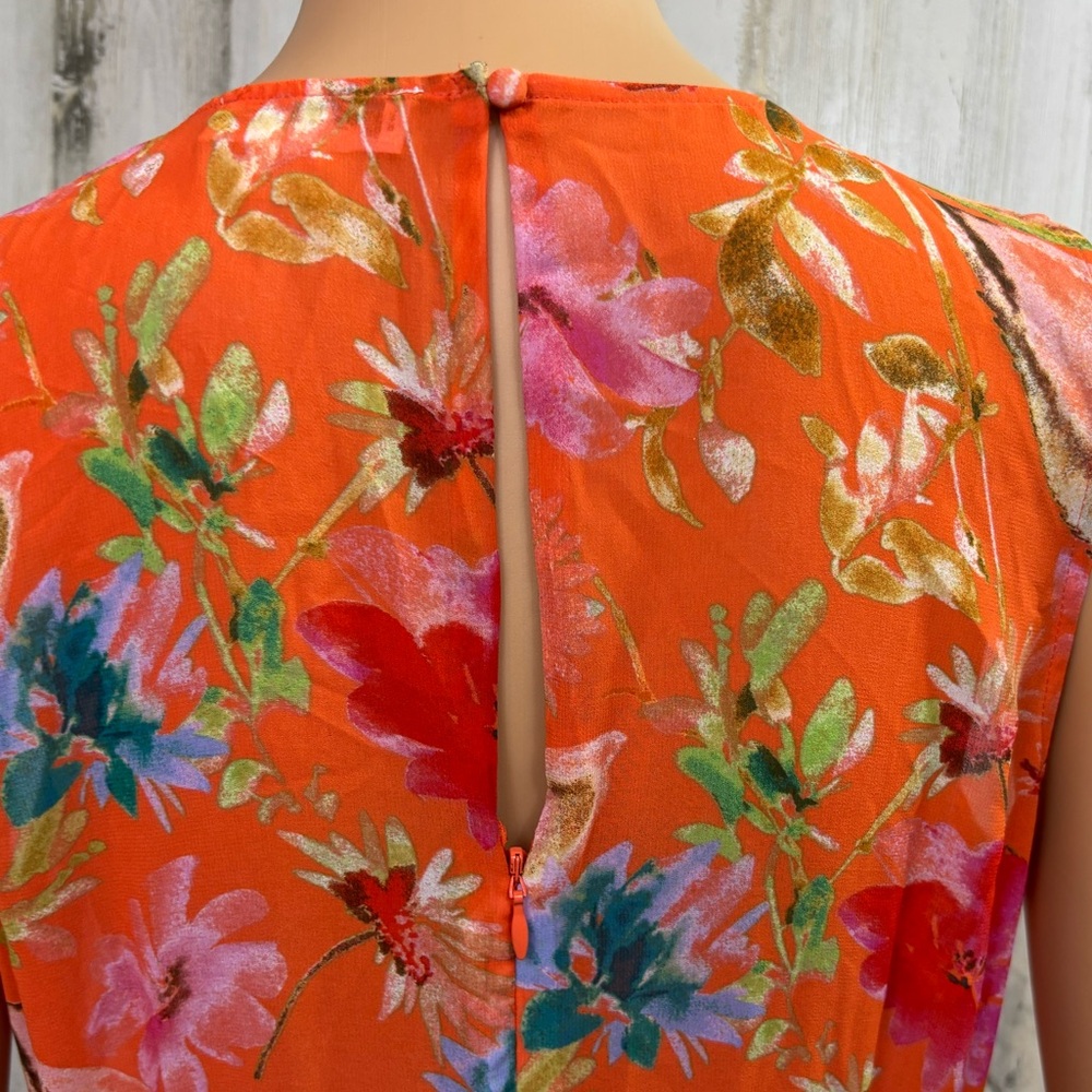 Calvin Klein Floral Orange Sleeveless High Low Maxi Dress - Picture 8 of 10